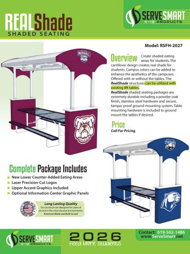 Shaded seating areas with RealShade structures for schools.