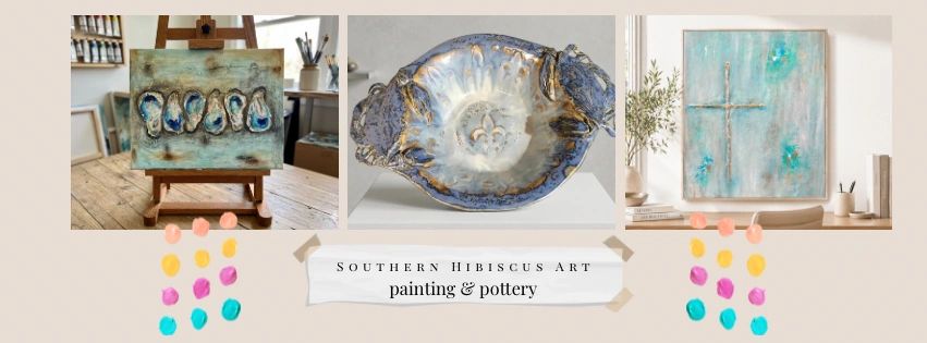 Southern Hibiscus Art showcases paintings and pottery with natural and oceanic themes.