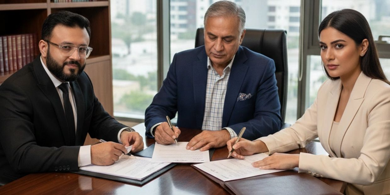 Modern property purchase and transfer documents in Pakistan with house key and legal papers