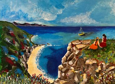 The Lizard Coast Cornwall, England.  Acrylic Gouache paint, 42x29.7cm, mounted and framed 42x59.4 cm
