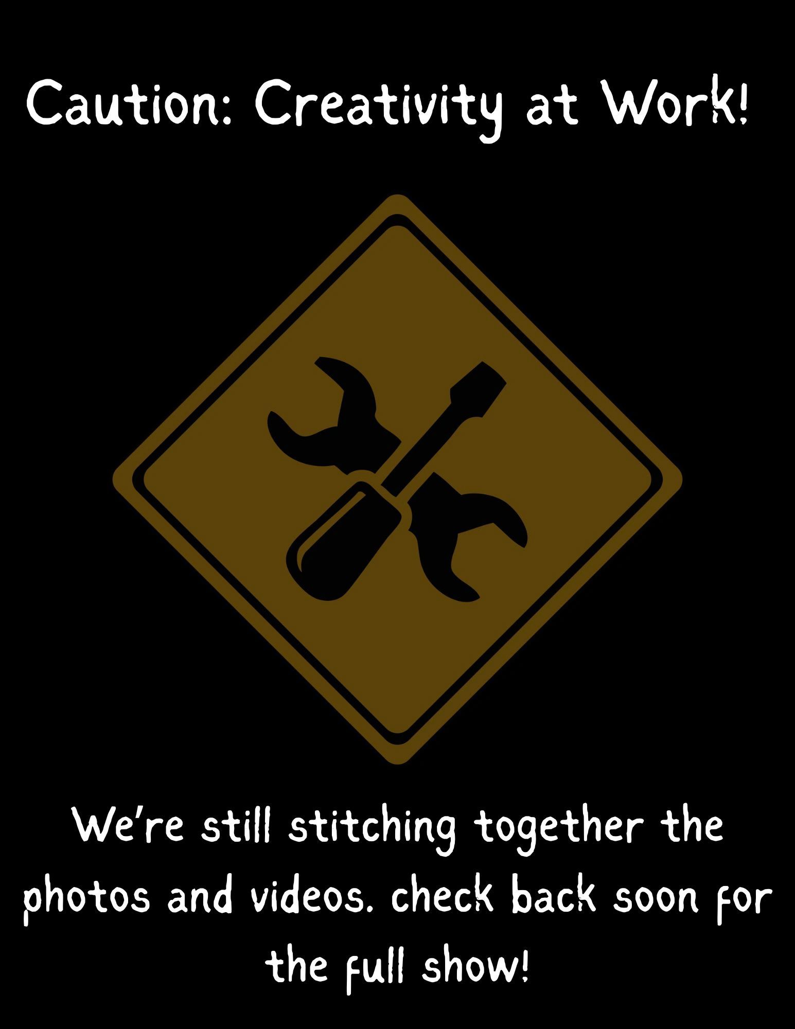 Caution sign with creativity message and tools illustration.