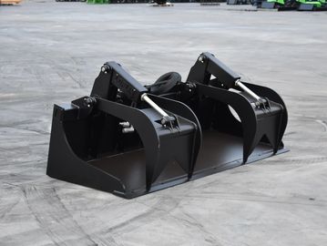 Heavy-duty grapple bucket attachment for construction machinery.