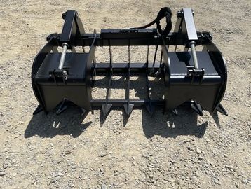 Heavy-duty grapple attachment for machinery, designed for lifting and moving materials.