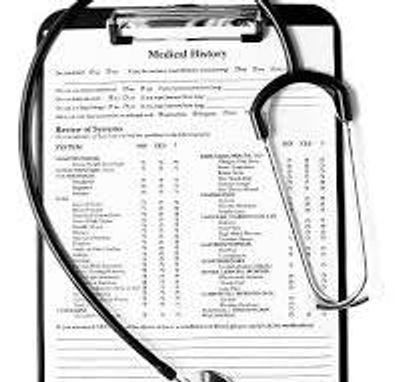 A medical report with a stethoscope on a clipboard.