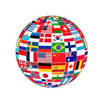 A globe covered with various international flags representing countries worldwide.