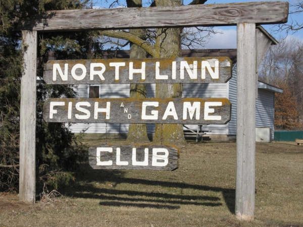 Wooden sign for North Linn Fish and Game Club.