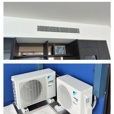 Indoor air vent and outdoor air conditioning units.