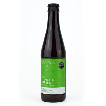 bottle of Left Field brand sencha green kombucha