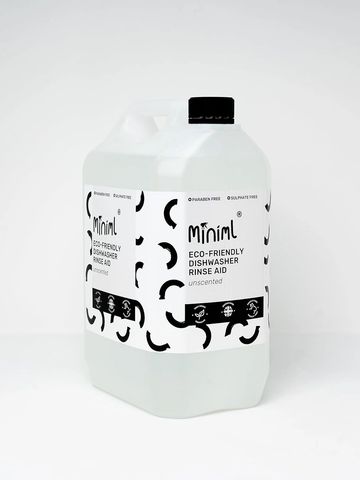 Image of Miniml brand 5 litre container of eco friendly dishwasher rinse aid.