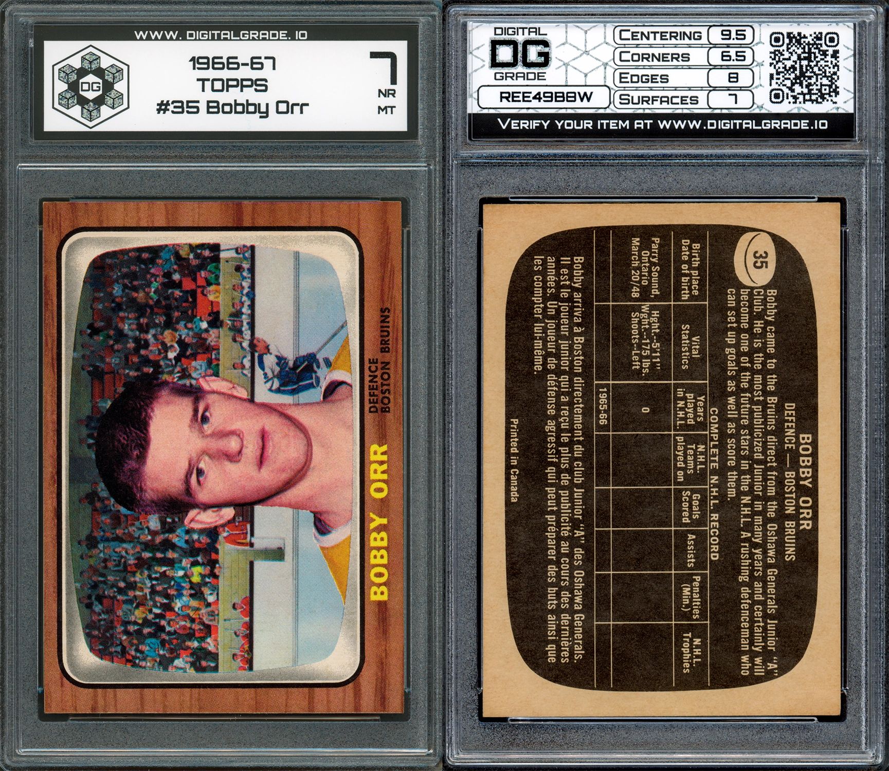 Digital Grade 1966-67 Topps Bobby Orr Rookie Card