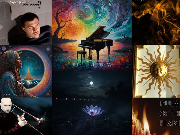 Collage of diverse music album covers with artistic and mystical themes.