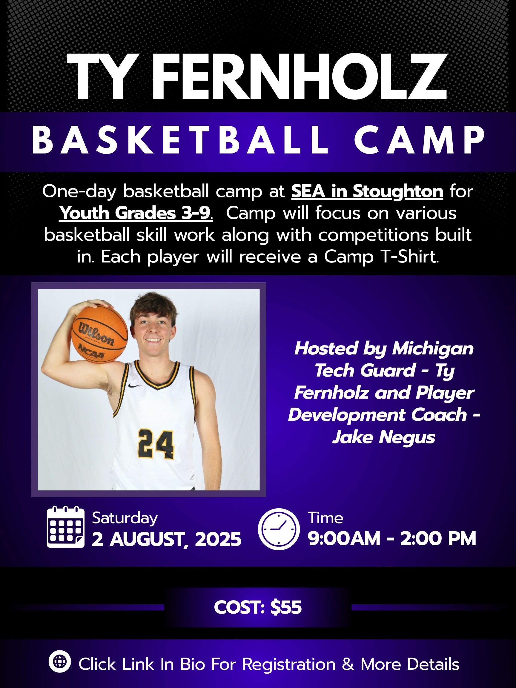 SIGN UP: 

https://www.eventbrite.com/e/ty-fernholz-basketball-camp-tickets-1441603879009?aff=oddtdt