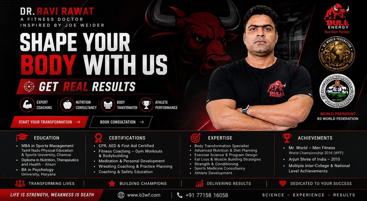 Dr. Ravi Rawat promotes fitness coaching and body transformation with expert guidance.