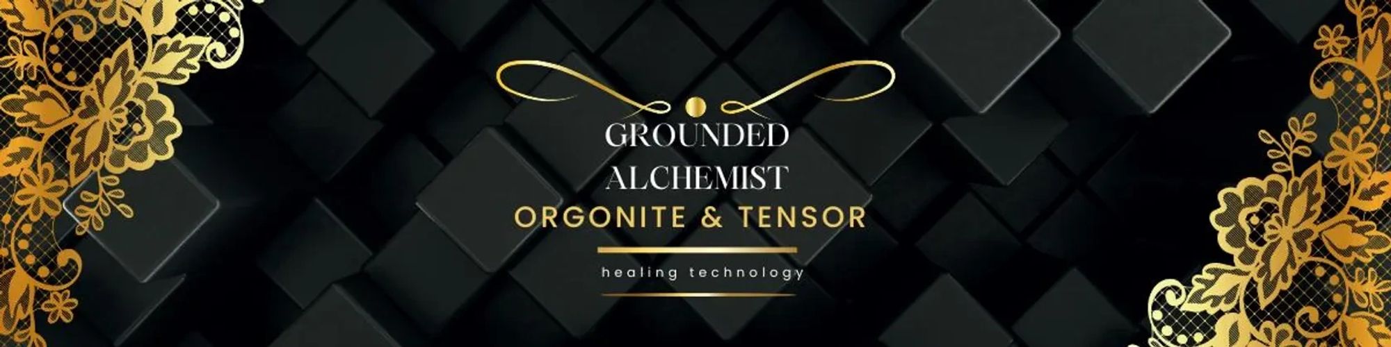 Elegant black and gold banner for Grounded Alchemist's healing technology.
