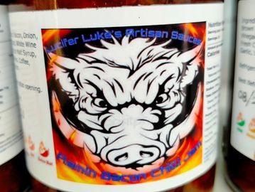 Lucifer Lukes Bacon Chilli Jam.
This jam is great on sandwiches, toasts or straight out of the jar