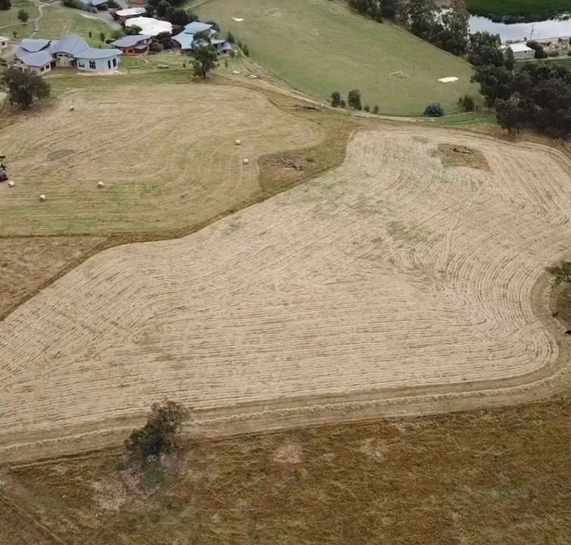 Aerial view of paddock levelling works