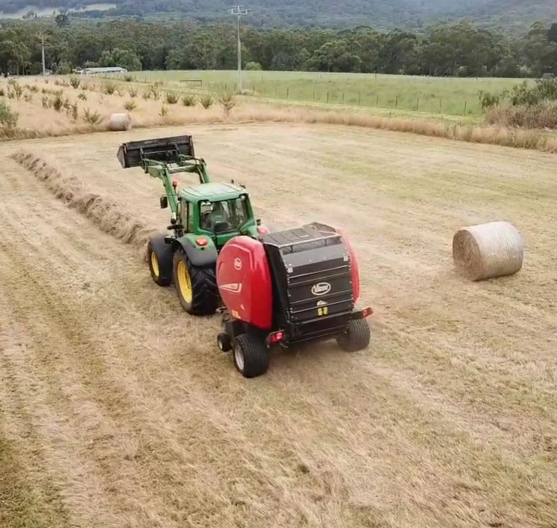 Aerial view of hay baling