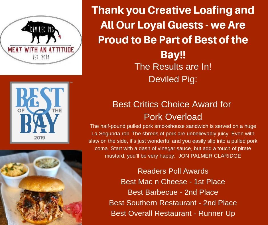 deviled pig barbecue restaurant best of the bay award winner