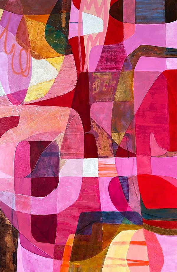 Crimson Cadence: 24"x36"x2", mixed media on gallery canvas.