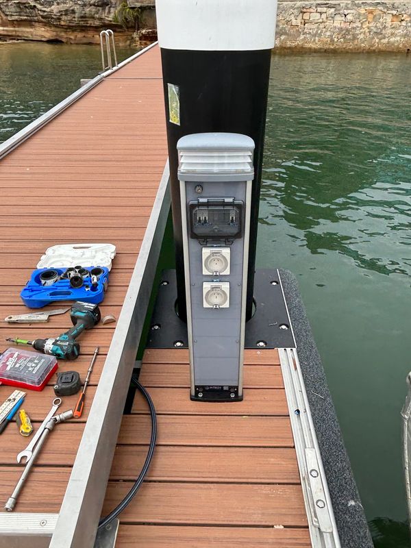 Pontoon power and water. Comsen pillar. Mtech pillar. Service pedestal. 