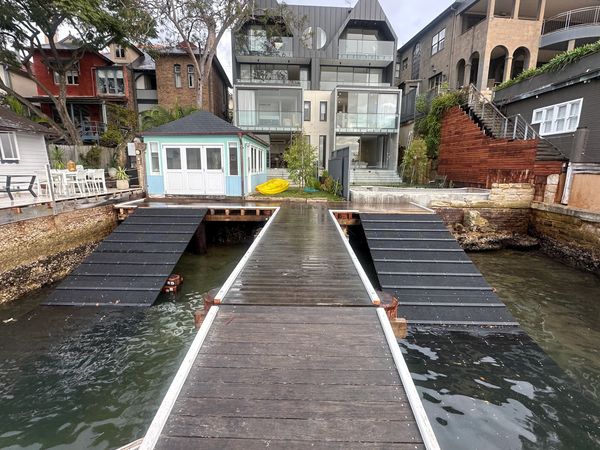 New FPR decked skid ramps spanning across 2 waterfront properties. Birchgrove NSW