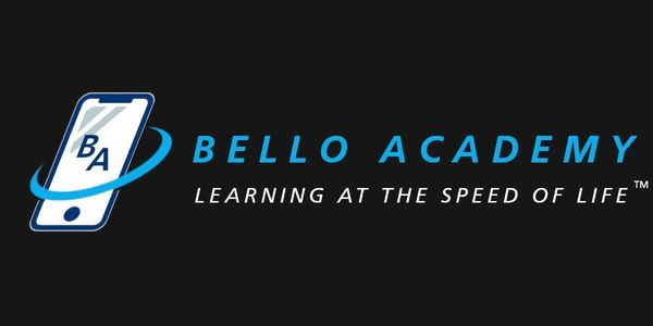 Bello Academy logo with tagline "Learning at the speed of life" (TM)
