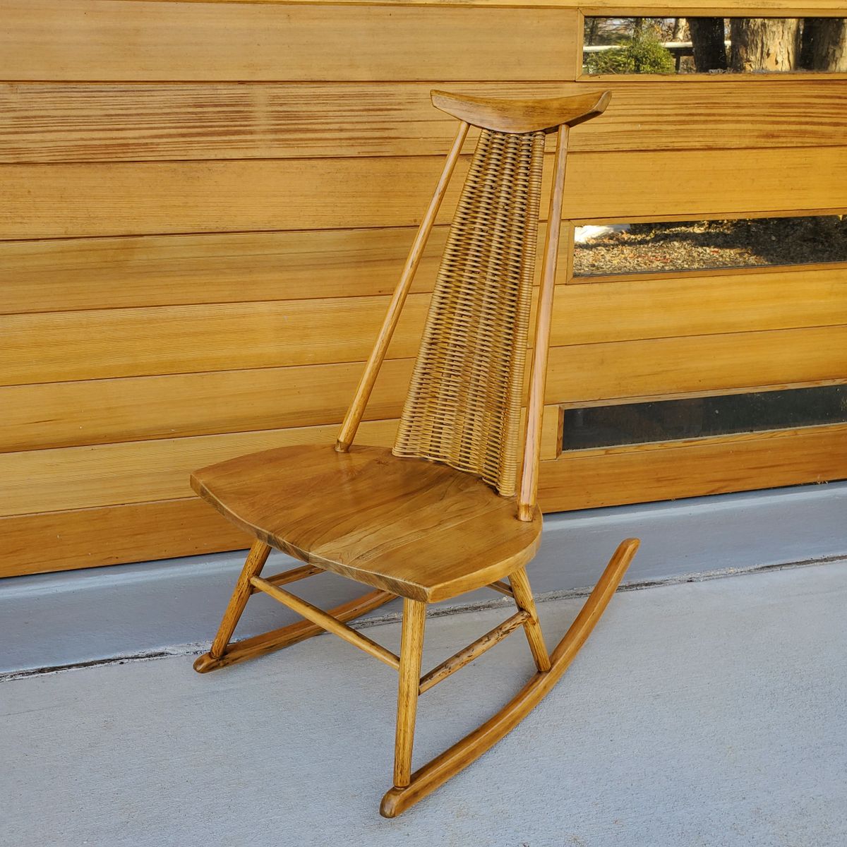 1960s Arthur Umanoff for Washington Woodcraft Rocking Chair with Wicker Back