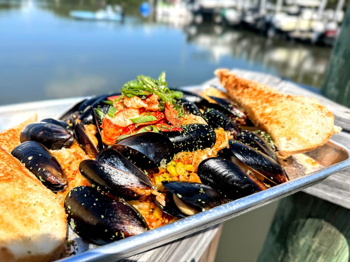 Seafood platter with mussels and shrimp at AJ's Dockside