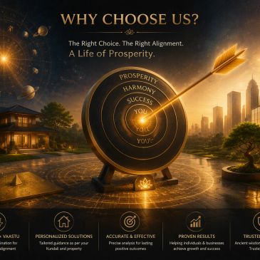 Golden arrow hitting a target with words of success and prosperity in a serene setting.