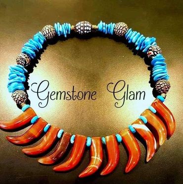 Heishi turquoise, carved beads, carnelian, pave magnetic clasp