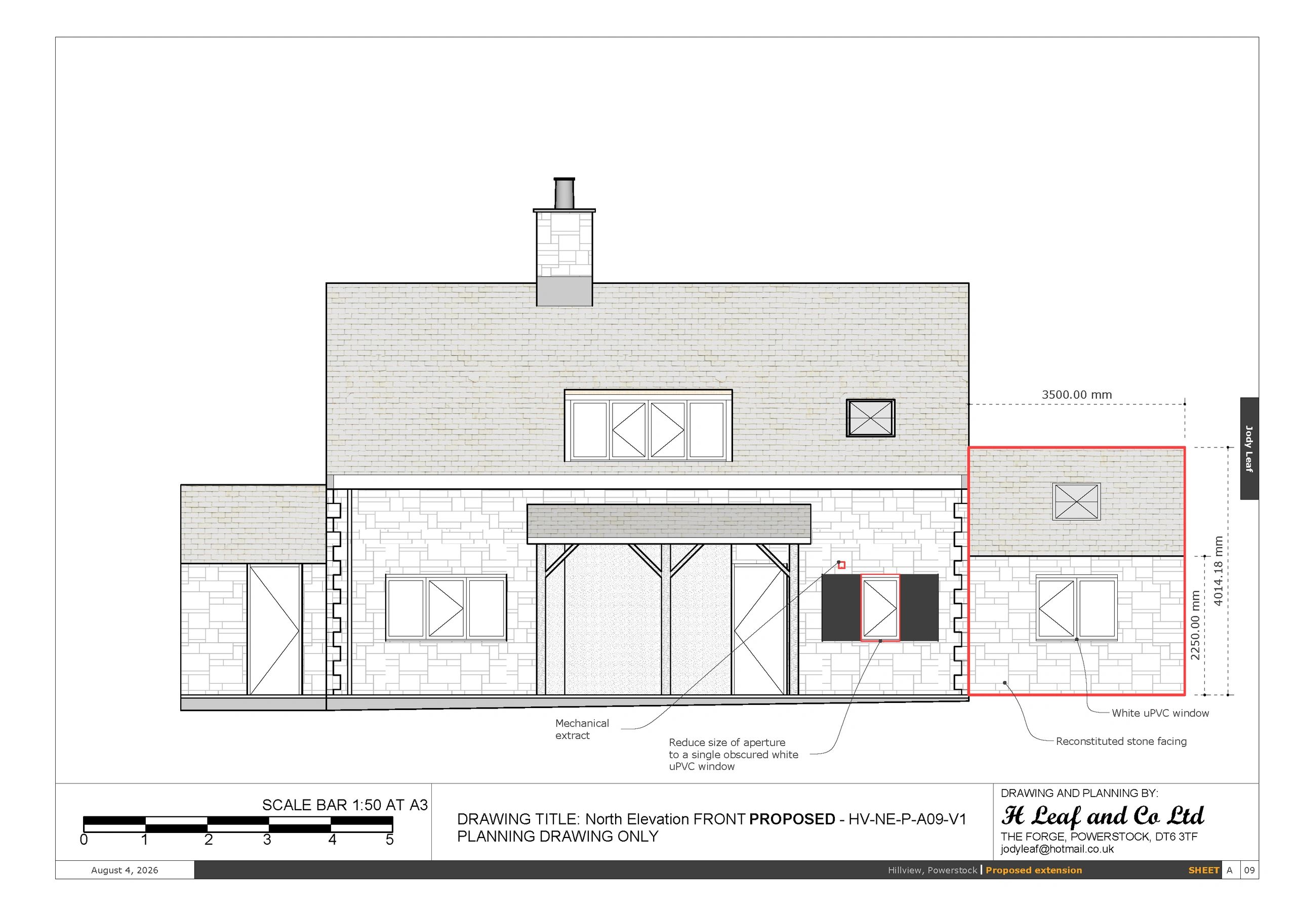 Proposed house extension planning drawing by H Leaf & Co Ltd in Bridport, Dorset