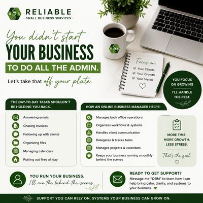 Infographic promoting Reliable Small Business Services for handling admin tasks.