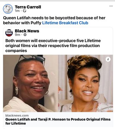 Facebook post urging boycott of Queen Latifah over Lifetime films with Taraji P. Henson.