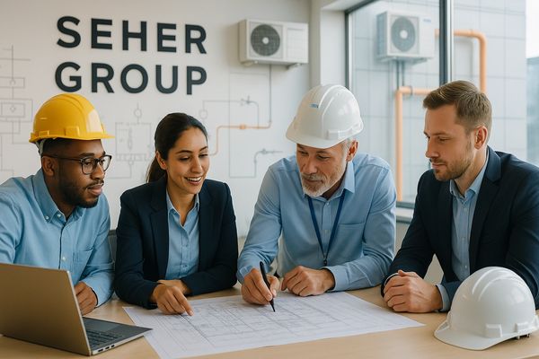 Seher Group profesyonel ekip, doğal ışık, enerji ve iklimlendirme teknolojileri ofiste.