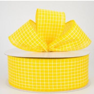 Yellow Plaid Ribbon  Yellow Gingham Ribbon - Natural Style - 1 1