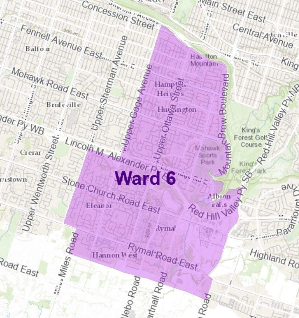 Map highlighting Ward 6 with major streets and landmarks.