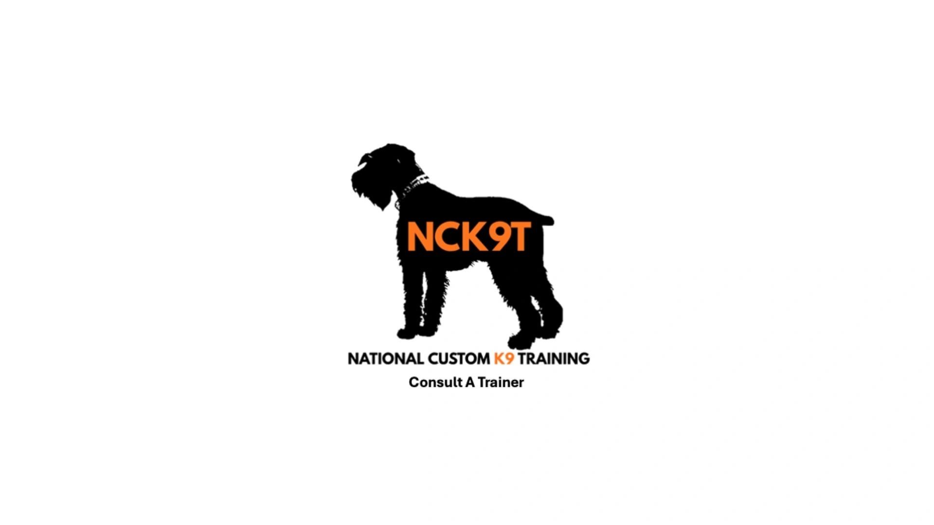 Logo for National Custom K9 Training with dog silhouette and text.