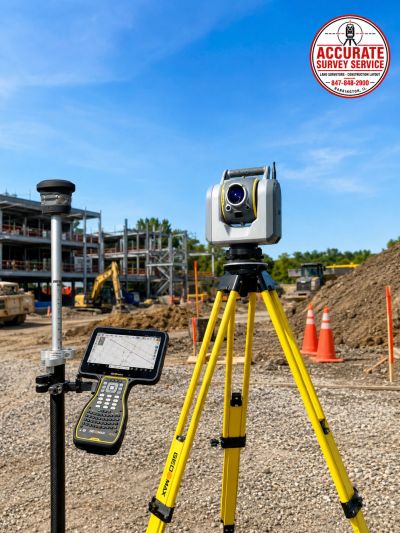 Surveying equipment set up on a construction site.