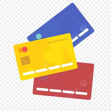 Illustration of three colorful credit cards.