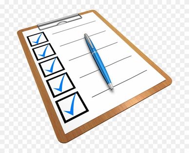 Clipboard with completed checklist and pen.