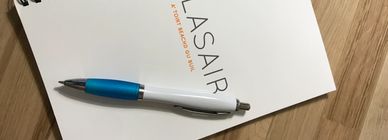 Lasair Ltd notebook and pen