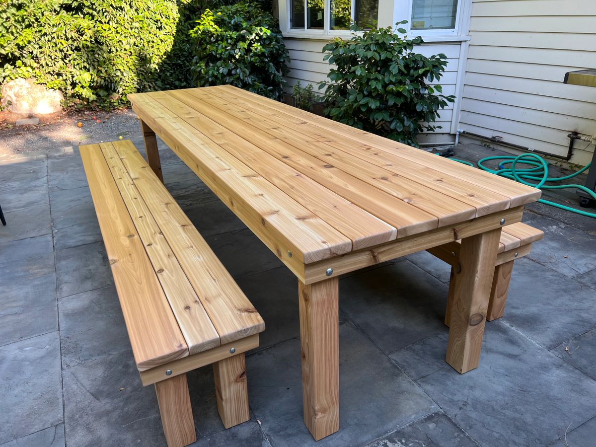 10ft Cedar Outdoor Dining Table & 1 Bench - Clear Sealant