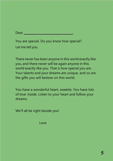 A heartfelt letter encouraging someone to embrace their uniqueness and follow their dreams.