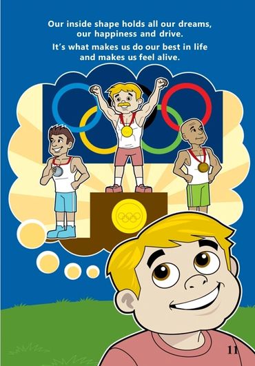 Young boy dreams of winning Olympic gold, inspired by champions on the podium.