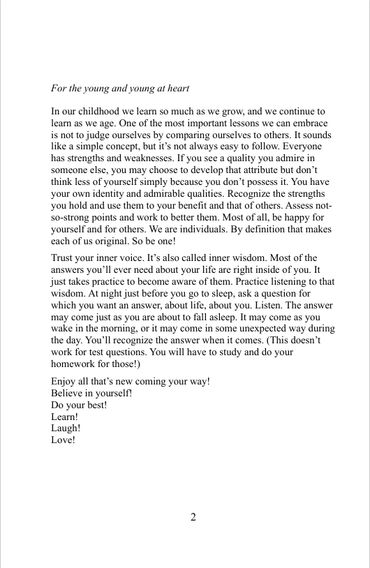 Inspirational text on embracing individuality and inner wisdom for young and the young at heart.