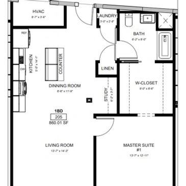 Floor plan illustration showcasing the layout of the living spaces in the residence.