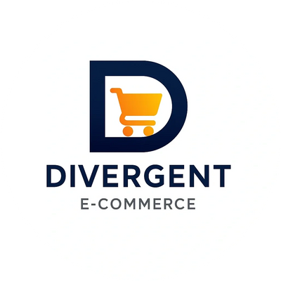 Logo of Divergent E-Commerce with a shopping cart inside the letter D.