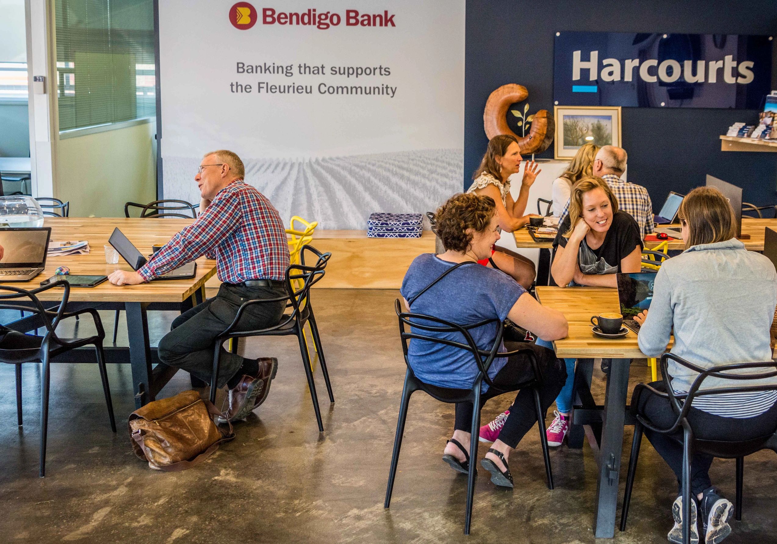 small groups of people using meeting place mv hotdesks for easy co-working