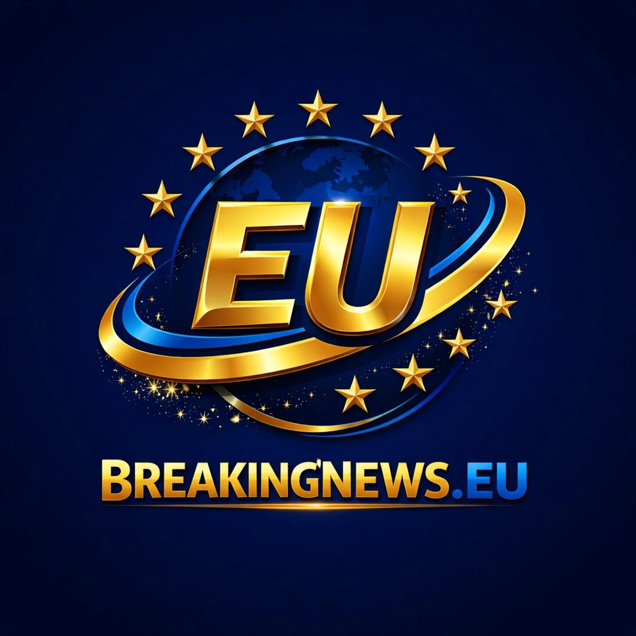Golden EU logo with stars and BREAKINGNEWS.EU text on dark blue background.