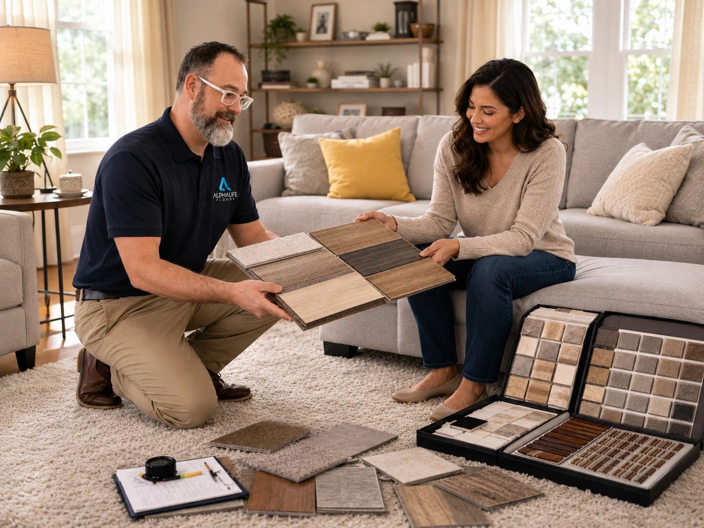 In home consultation and free estimate in Grand Blanc Michigan by AlphaLife Floors, serving Flint MI